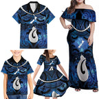 Personalized Maori Matariki Hei Matau Family Matching Off Shoulder Maxi Dress and Hawaiian Shirt Maori Kowhaiwhai Pattern Galaxy