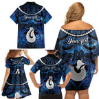 Personalized Maori Matariki Hei Matau Family Matching Off Shoulder Short Dress and Hawaiian Shirt Maori Kowhaiwhai Pattern Galaxy