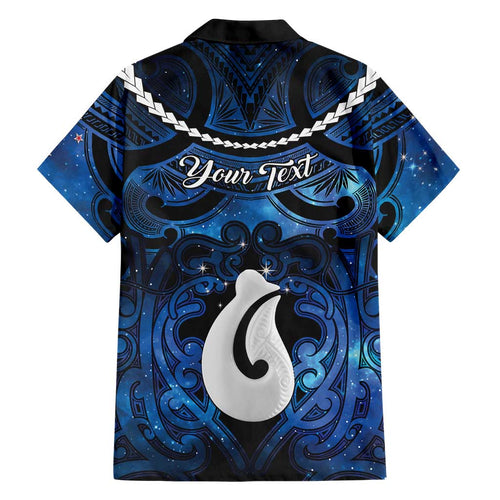 Personalized Maori Matariki Hei Matau Family Matching Off Shoulder Short Dress and Hawaiian Shirt Maori Kowhaiwhai Pattern Galaxy