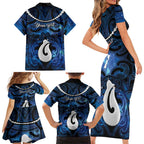 Personalized Maori Matariki Hei Matau Family Matching Short Sleeve Bodycon Dress and Hawaiian Shirt Maori Kowhaiwhai Pattern Galaxy
