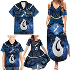 Personalized Maori Matariki Hei Matau Family Matching Summer Maxi Dress and Hawaiian Shirt Maori Kowhaiwhai Pattern Galaxy
