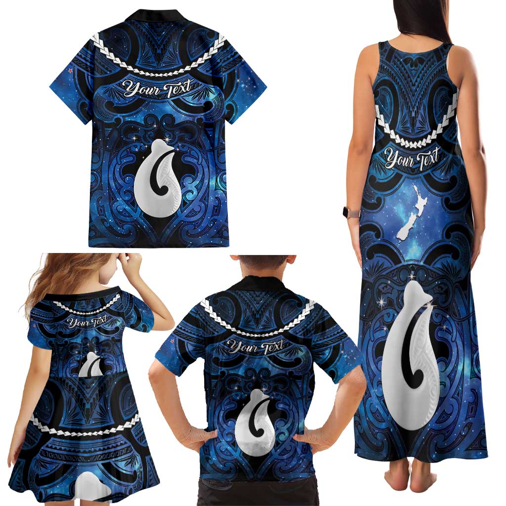 Personalized Maori Matariki Hei Matau Family Matching Tank Maxi Dress and Hawaiian Shirt Maori Kowhaiwhai Pattern Galaxy