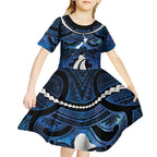 Personalized Maori Matariki Hei Matau Kid Short Sleeve Dress Maori Kowhaiwhai Pattern Galaxy
