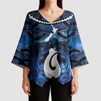 Personalized Maori Matariki Hei Matau Kimono Sleeve Blouse Maori Kowhaiwhai Pattern Galaxy