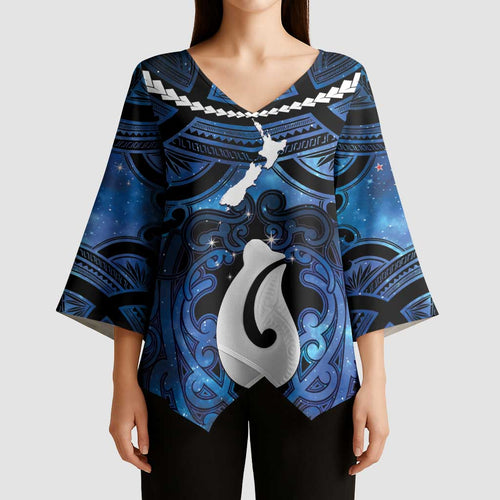 Personalized Maori Matariki Hei Matau Kimono Sleeve Blouse Maori Kowhaiwhai Pattern Galaxy