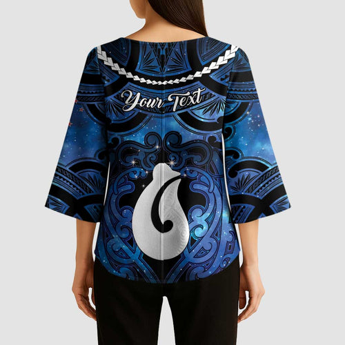 Personalized Maori Matariki Hei Matau Kimono Sleeve Blouse Maori Kowhaiwhai Pattern Galaxy