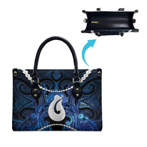 Maori Matariki Hei Matau Leather Bag Maori Kowhaiwhai Pattern Galaxy