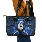 Maori Matariki Hei Matau Leather Tote Bag Maori Kowhaiwhai Pattern Galaxy