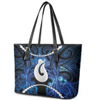 Maori Matariki Hei Matau Leather Tote Bag Maori Kowhaiwhai Pattern Galaxy