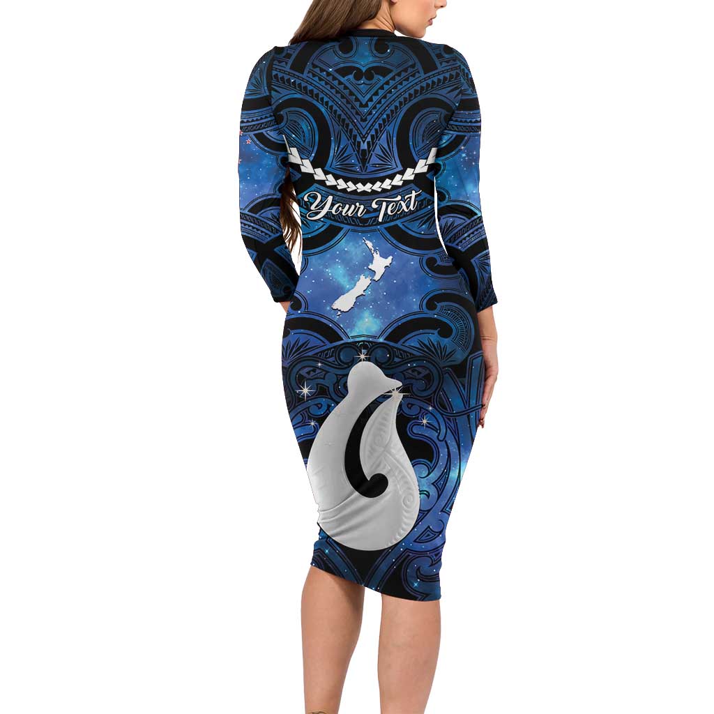 Personalized Maori Matariki Hei Matau Long Sleeve Bodycon Dress Maori Kowhaiwhai Pattern Galaxy