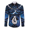 Personalized Maori Matariki Hei Matau Long Sleeve Button Shirt Maori Kowhaiwhai Pattern Galaxy
