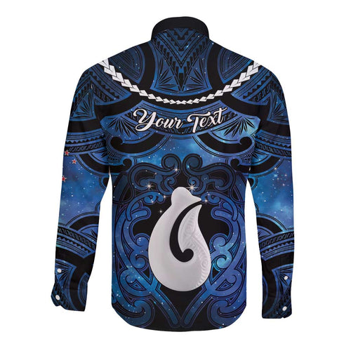 Personalized Maori Matariki Hei Matau Long Sleeve Button Shirt Maori Kowhaiwhai Pattern Galaxy