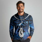 Personalized Maori Matariki Hei Matau Long Sleeve Polo Shirt Maori Kowhaiwhai Pattern Galaxy
