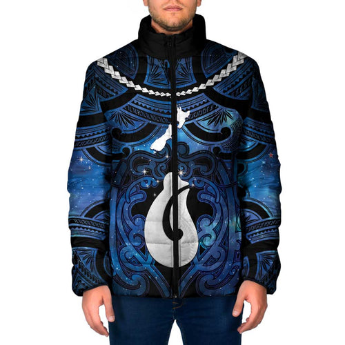 Personalized Maori Matariki Hei Matau Padded Jacket Maori Kowhaiwhai Pattern Galaxy