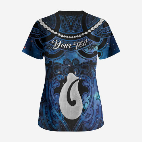 Personalized Maori Matariki Hei Matau Scrub Top Maori Kowhaiwhai Pattern Galaxy