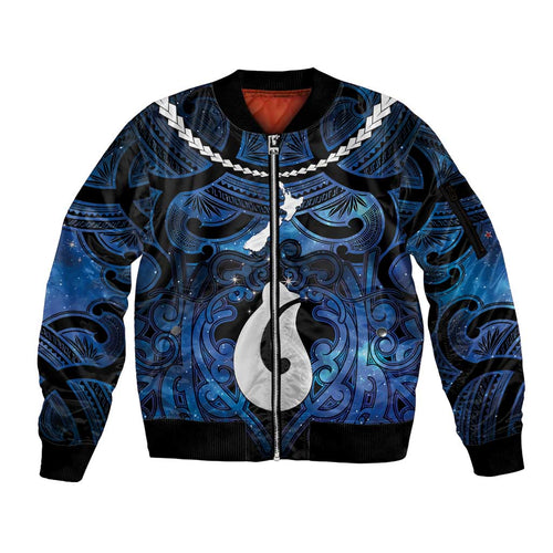 Personalized Maori Matariki Hei Matau Sleeve Zip Bomber Jacket Maori Kowhaiwhai Pattern Galaxy