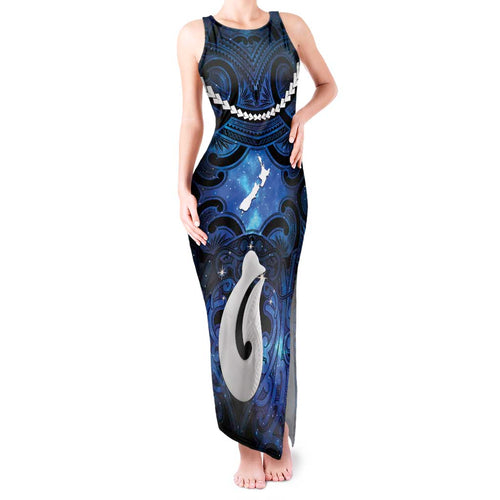 Personalized Maori Matariki Hei Matau Tank Maxi Dress Maori Kowhaiwhai Pattern Galaxy