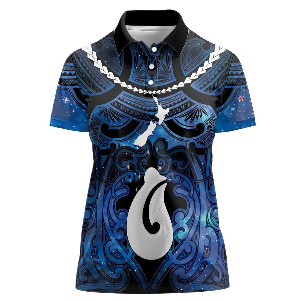 Personalized Maori Matariki Hei Matau Women Polo Shirt Maori Kowhaiwhai Pattern Galaxy