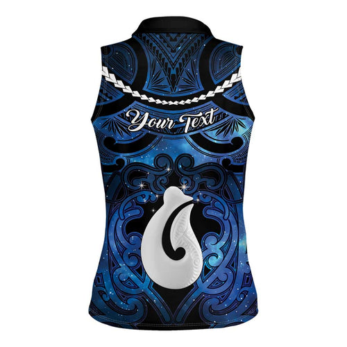 Personalized Maori Matariki Hei Matau Women Sleeveless Polo Shirt Maori Kowhaiwhai Pattern Galaxy