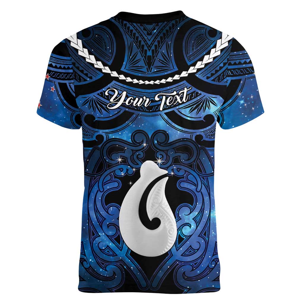 Personalized Maori Matariki Hei Matau Women V-Neck T-Shirt Maori Kowhaiwhai Pattern Galaxy