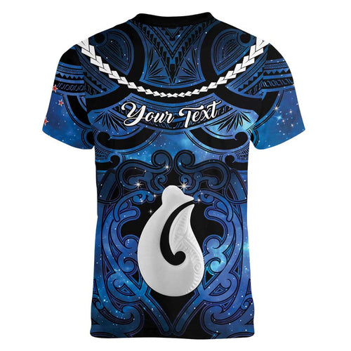 Personalized Maori Matariki Hei Matau Women V-Neck T-Shirt Maori Kowhaiwhai Pattern Galaxy