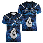 Personalized Maori Matariki Hei Matau Women V-Neck T-Shirt Maori Kowhaiwhai Pattern Galaxy