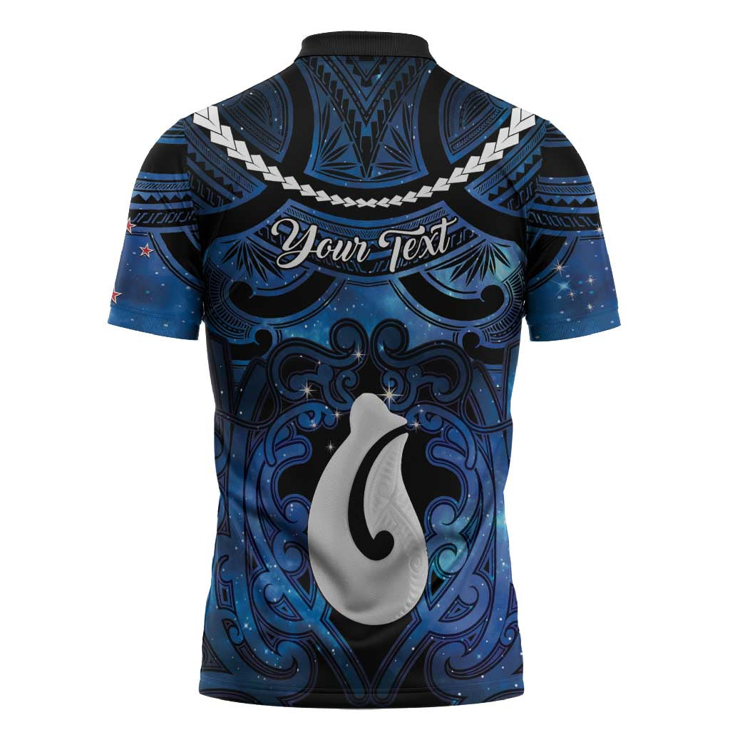 Personalized Maori Matariki Hei Matau Zipper Polo Shirt Maori Kowhaiwhai Pattern Galaxy