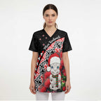New Zealand Christmas Meri Kirihimete Scrub Top Santa Hei Tiki Pohutukawa - Aussie Hoodie