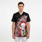 New Zealand Christmas Meri Kirihimete Scrub Top Santa Hei Tiki Pohutukawa - Aussie Hoodie