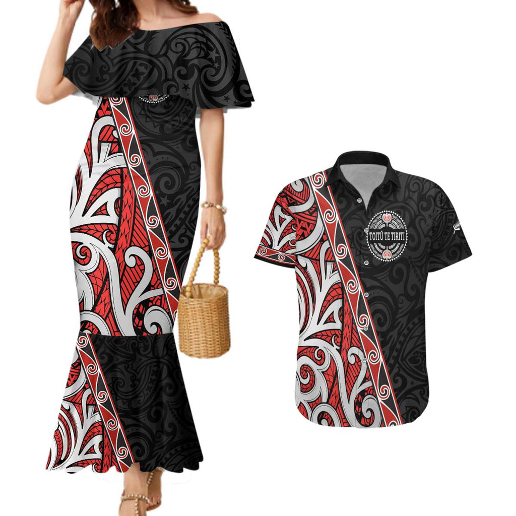 Aotearoa Toitu Te Tiriti Couples Matching Mermaid Dress and Hawaiian Shirt Honour The Treaty New Zealand