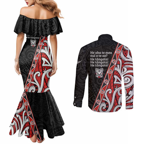 Aotearoa Toitu Te Tiriti Couples Matching Mermaid Dress and Long Sleeve Button Shirt Honour The Treaty New Zealand