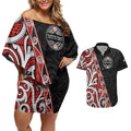 Aotearoa Toitu Te Tiriti Couples Matching Off Shoulder Short Dress and Hawaiian Shirt Honour The Treaty New Zealand