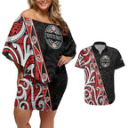 Aotearoa Toitu Te Tiriti Couples Matching Off Shoulder Short Dress and Hawaiian Shirt Honour The Treaty New Zealand
