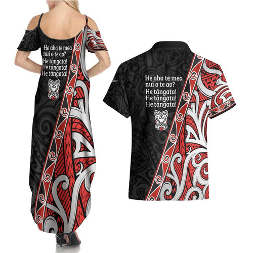 Aotearoa Toitu Te Tiriti Couples Matching Summer Maxi Dress and Hawaiian Shirt Honour The Treaty New Zealand