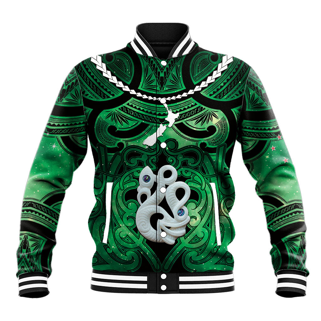 Personalised Maori Matariki Manaia Kakariki Baseball Jacket Maori Kowhaiwhai Pattern Galaxy