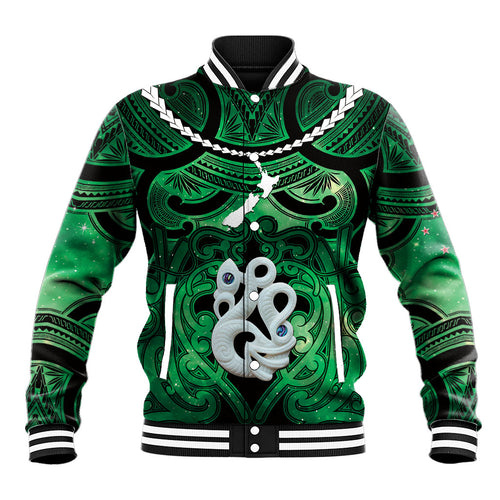 Personalised Maori Matariki Manaia Kakariki Baseball Jacket Maori Kowhaiwhai Pattern Galaxy