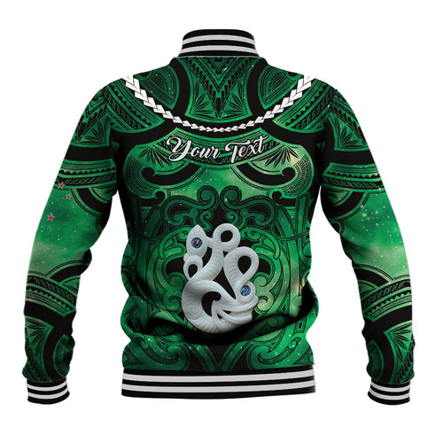 Personalised Maori Matariki Manaia Kakariki Baseball Jacket Maori Kowhaiwhai Pattern Galaxy