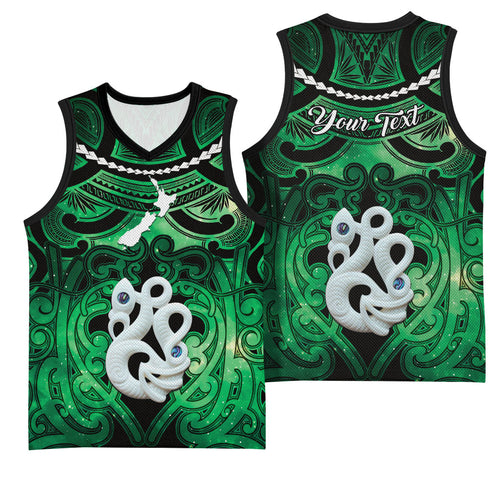 Personalised Maori Matariki Manaia Kakariki Basketball Jersey Maori Kowhaiwhai Pattern Galaxy