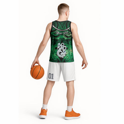 Personalised Maori Matariki Manaia Kakariki Basketball Jersey Maori Kowhaiwhai Pattern Galaxy