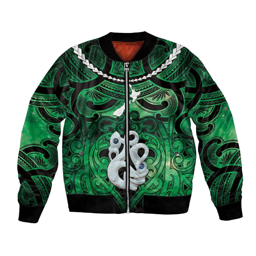Personalised Maori Matariki Manaia Kakariki Bomber Jacket Maori Kowhaiwhai Pattern Galaxy