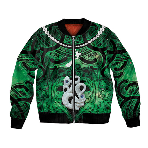 Personalised Maori Matariki Manaia Kakariki Bomber Jacket Maori Kowhaiwhai Pattern Galaxy