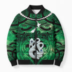 Personalised Maori Matariki Manaia Kakariki Bomber Puffer Jacket Maori Kowhaiwhai Pattern Galaxy