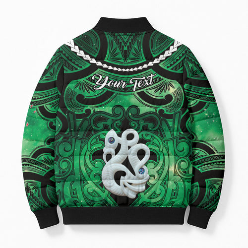 Personalised Maori Matariki Manaia Kakariki Bomber Puffer Jacket Maori Kowhaiwhai Pattern Galaxy
