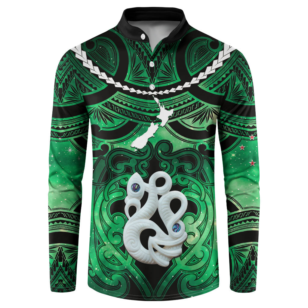 Personalised Maori Matariki Manaia Kakariki Button Sweatshirt Maori Kowhaiwhai Pattern Galaxy