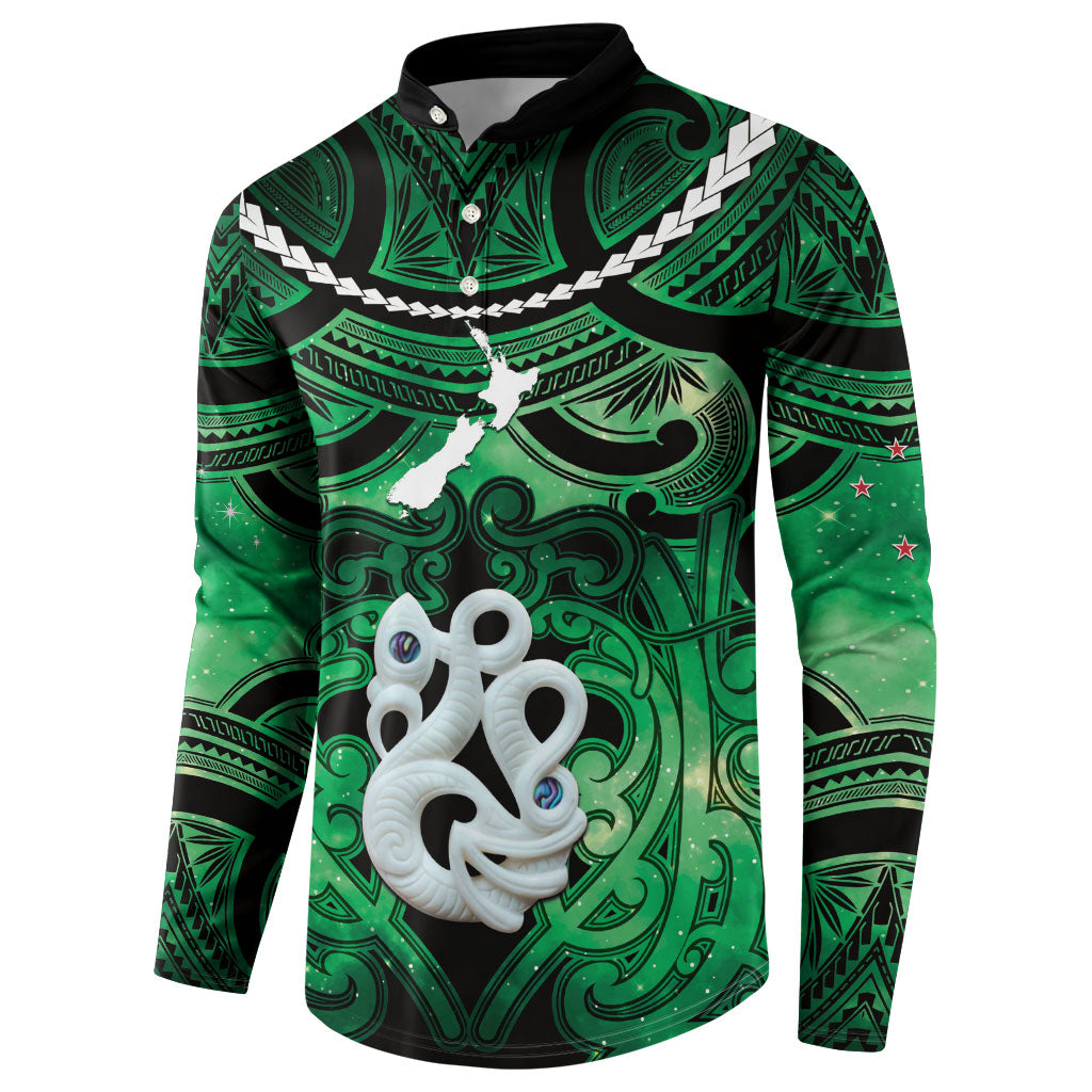 Personalised Maori Matariki Manaia Kakariki Button Sweatshirt Maori Kowhaiwhai Pattern Galaxy