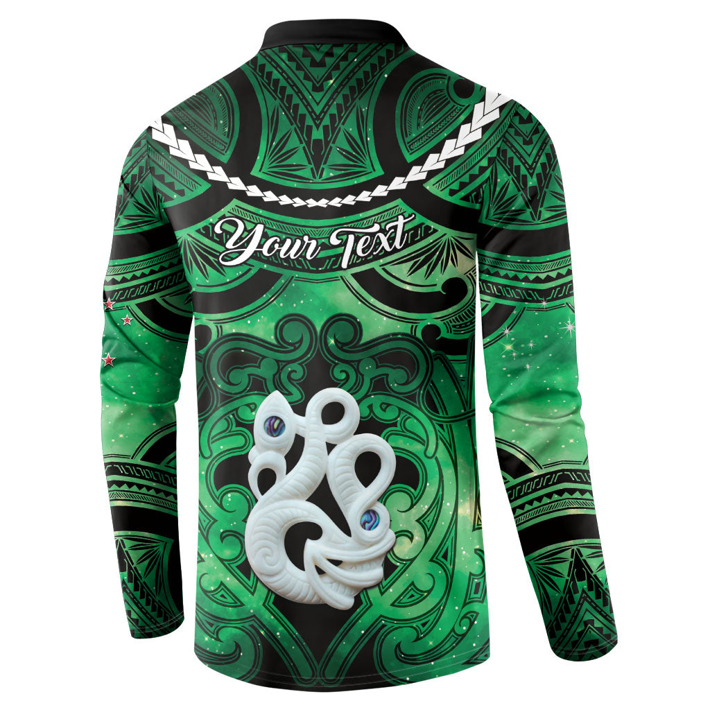Personalised Maori Matariki Manaia Kakariki Button Sweatshirt Maori Kowhaiwhai Pattern Galaxy
