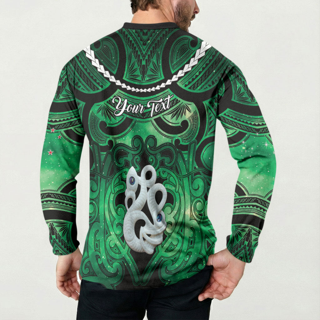 Personalised Maori Matariki Manaia Kakariki Button Sweatshirt Maori Kowhaiwhai Pattern Galaxy