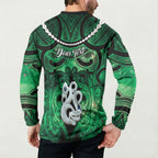 Personalised Maori Matariki Manaia Kakariki Button Sweatshirt Maori Kowhaiwhai Pattern Galaxy