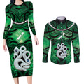 Personalised Maori Matariki Manaia Kakariki Couples Matching Long Sleeve Bodycon Dress and Long Sleeve Button Shirt Maori Kowhaiwhai Pattern Galaxy
