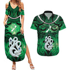 Personalised Maori Matariki Manaia Kakariki Couples Matching Summer Maxi Dress and Hawaiian Shirt Maori Kowhaiwhai Pattern Galaxy